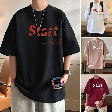夏季纯棉休闲短袖t恤男潮牌美式vintage体恤宽松打底衫半袖上衣服商品大图