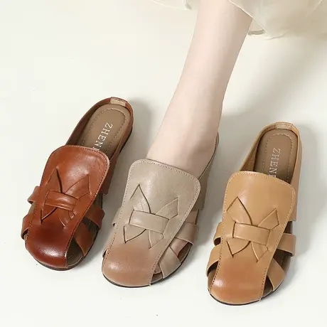 大码拖鞋41一43女外穿夏季时尚2023新款牛筋底软底软皮包头凉拖商品大图