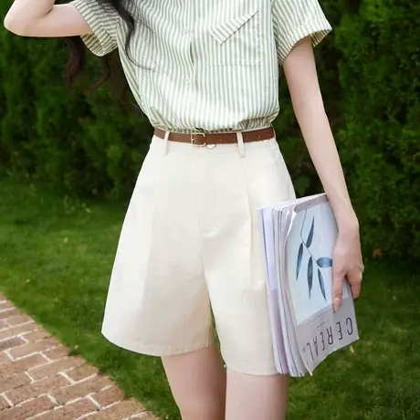 时尚气质休闲短裤2023年夏季新款女士简约宽松显瘦通勤百搭直筒裤商品大图