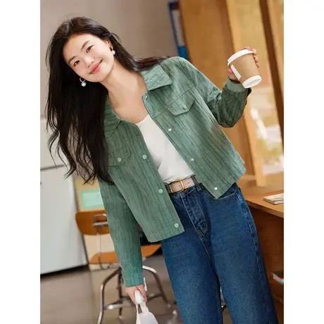 时尚气质牛仔短外套2023年秋季新款女士温柔翻领宽松显瘦通勤上衣商品大图