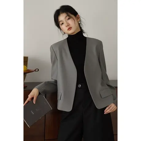高级感无领西装外套女小西服上衣嘉茱莉新款气质英伦风短款小西装图片