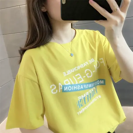 圆领短袖T恤女夏季2023年新款宽松减龄百搭字母时尚洋气半袖上衣商品大图