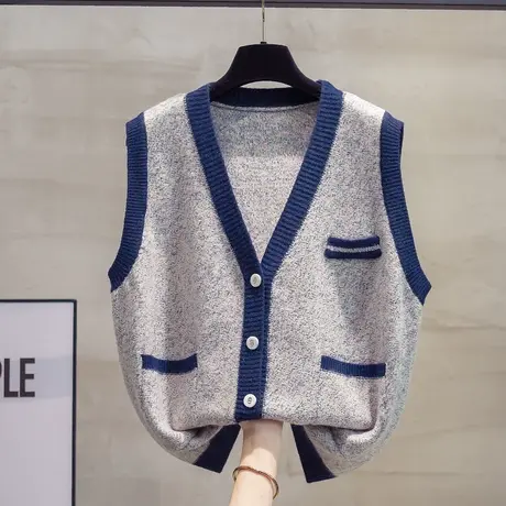 花纱毛衣开衫坎肩女2023春秋新款宽松外穿马夹外搭针织马甲背心潮商品大图