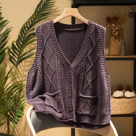 享永子全棉针织马甲女文艺复古宽松休闲显瘦针织马夹背心2023新款商品大图