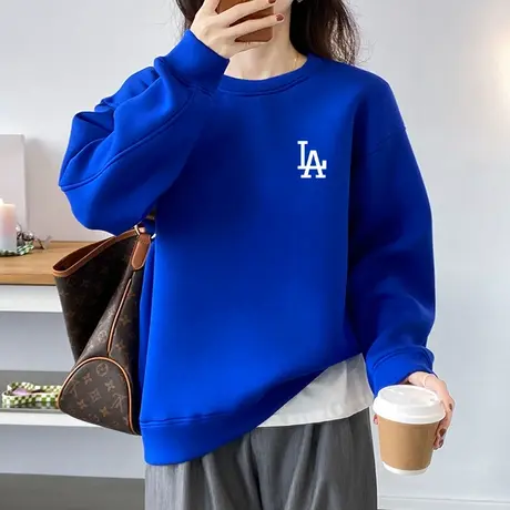 克莱因蓝卫衣女2023秋冬新款美式复古oversize慵懒风宽松长袖上衣商品大图