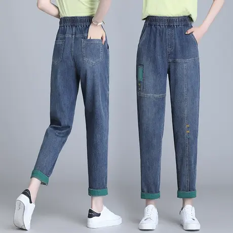 牛仔裤女2023年新款夏季九分哈伦裤高腰直筒裤设计感梨形身材裤子商品大图