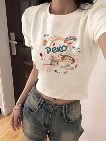 夏季女装正肩白色短袖t恤2023新款法式宽松显瘦冷淡系甜辣上衣服图片