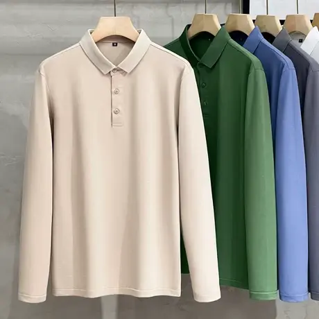 polo衫男纯色翻领修身商务休闲打底衫内搭上衣男士长袖T恤春秋款商品大图