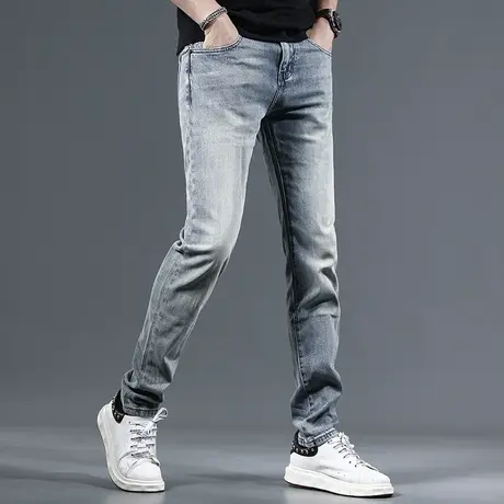 2023夏季新款牛仔裤男蓝色潮牌修身直筒男士薄款潮流休闲时尚长裤图片