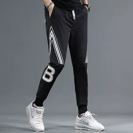 黑色休闲裤男2023夏季薄款修身束脚弹力百搭男士松紧腰新款裤子男商品大图