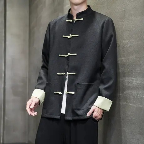秋冬季中国风男外套复古盘扣中式服装民族风宽松袖口翻边衣服夹克商品大图