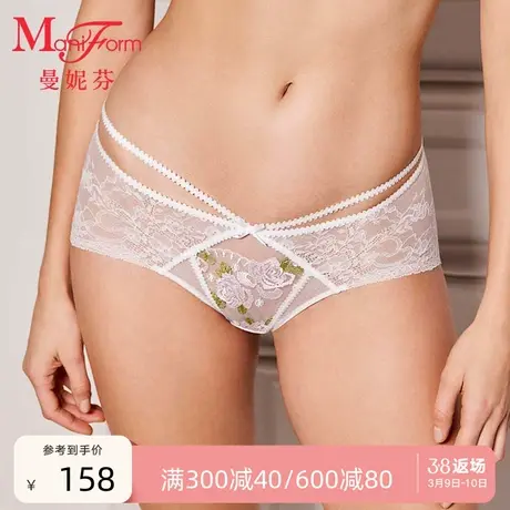 曼妮芬性感蕾丝中低腰三角裤女舒适内裤纯棉全棉内裆底裤女生短裤商品大图