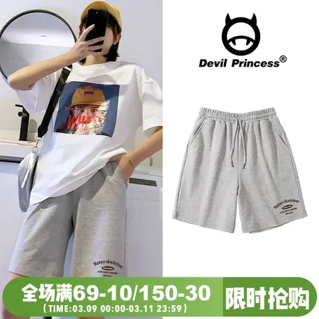 灰色短裤女2024夏季新款宽松休闲学院风高腰大版百搭慵懒风短裤女商品大图