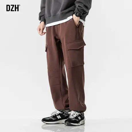 男士咖色加绒运动裤男款冬季加厚潮牌裤子2024新款直筒工装卫裤潮商品大图