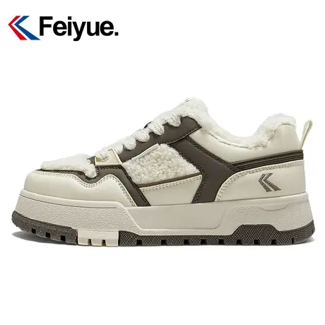 feiyue/飞跃官方厚底休闲鞋女生2024春季新款低帮加绒保暖运动鞋商品大图