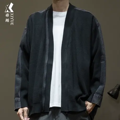 希越美式卫衣拼接牛仔外套男2024春季款休闲大码宽松男士衬衫夹克图片