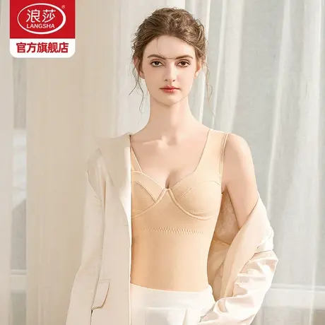浪莎桑蚕丝保暖背心女冬季带胸垫加绒加厚羊毛发热打底内衣套装DT商品大图