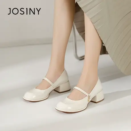 Josiny/卓诗尼仙女珍珠粗跟玛丽珍鞋女夏季2023新款百搭圆头单鞋商品大图