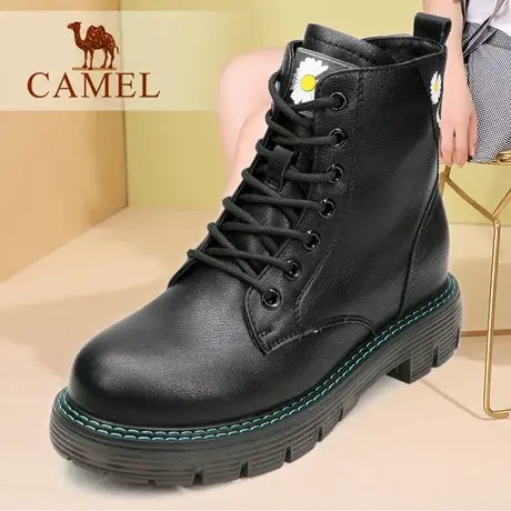 Camel/骆驼女鞋冬季款真牛皮二层皮覆膜系带短筒休闲女靴马丁靴子商品大图