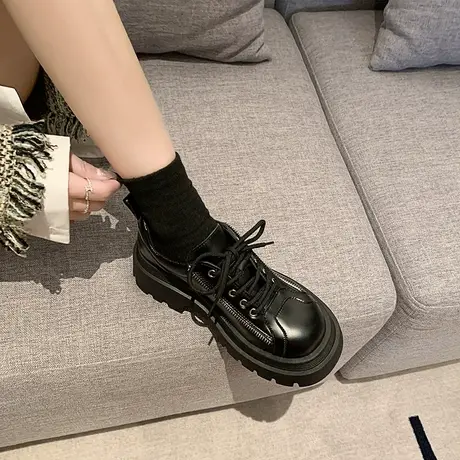 乐福鞋女2024春季新款黑色厚底增高圆头百搭单鞋英伦风气质小皮鞋图片
