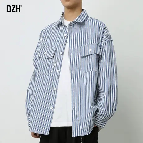 男士雅痞条纹衬衫男长袖秋季男装高级感秋装上衣休闲衬衣外套寸衫商品大图