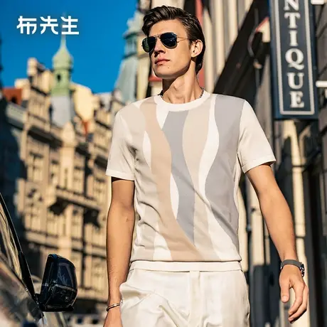MrBu布先生几何印花圆领针织t恤夏季新款男士凉感短袖ET15135图片