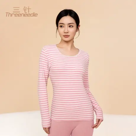 三针纯棉条纹保暖内衣女秋冬新款磨毛加厚打底秋衣秋裤棉毛衫套装商品大图