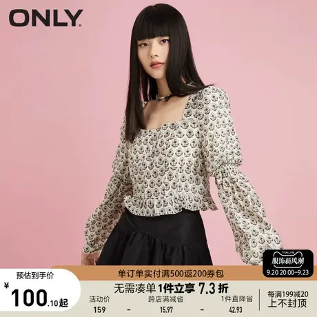 ONLY奥莱夏季短款法式复古方领甜美泡泡袖雪纺衫女商品大图