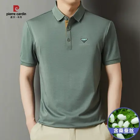 皮尔卡丹高档桑蚕丝短袖t恤男士夏季新款休闲翻领半袖polo衫上衣商品大图