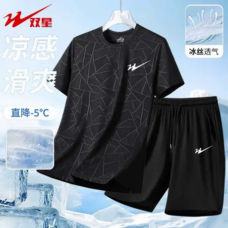 双星八特男士夏季新款休闲宽松速干冰丝短袖圆领T恤凉感短裤运动图片