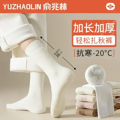 长筒袜子女长袜冬季加绒加厚保暖纯棉中筒袜秋冬款月子高筒毛圈袜商品大图