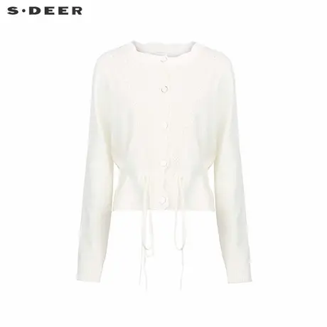 sdeer圣迪奥女装罗纹圆领钩花收腰开衫针织衫S244Z3532商品大图