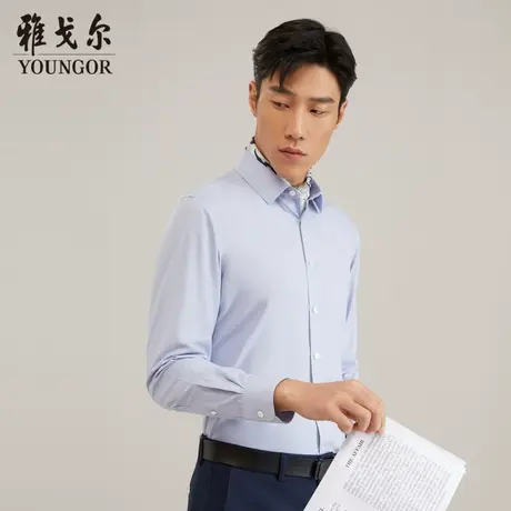 雅戈尔奥莱 男装含桑蚕丝商务竹浆纤维千鸟格长袖衬衫男商品大图