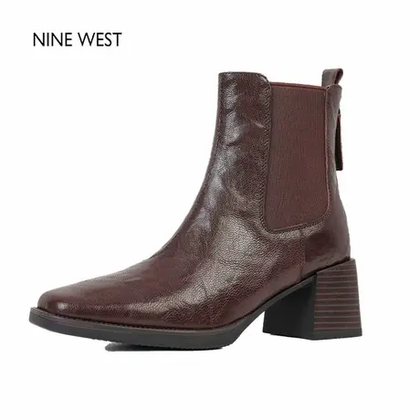 奥莱专供Nine West/玖熙法式复古弹力切尔西靴女粗跟短靴高跟靴子图片