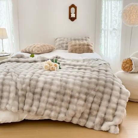 恒源祥2024新款A类兔毛绒毯办公室午睡盖毯秋冬加绒加厚保暖毛毯商品大图