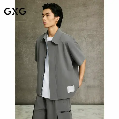 GXG男装 商场同款灰绿色宽松户外短袖衬衫25年夏新品G25X232002商品大图