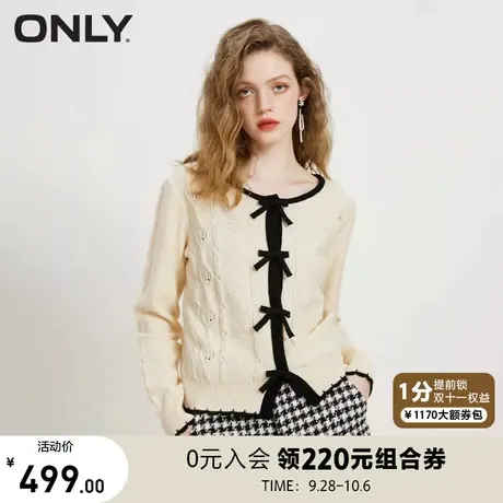 【买5免1】ONLY奥莱夏季新款休闲时尚圆领蝴蝶结开衫针织衫女商品大图