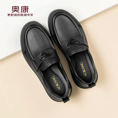 奥康男鞋2026春季新款乐福鞋男士羊皮百搭商务软底一脚蹬休闲皮鞋商品大图
