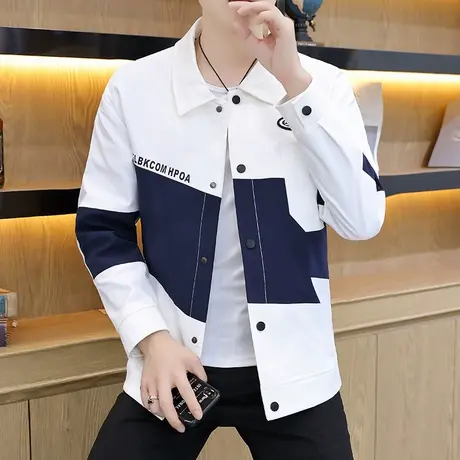 潮流休闲男士夹克精神小伙简约帅气外套潮男网红修身翻领长袖上衣商品大图