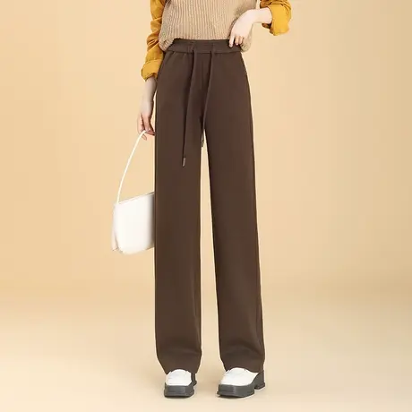 秋冬百搭阔腿裤女厚款2023新款松紧高腰垂感显瘦直筒长裤休闲裤子商品大图