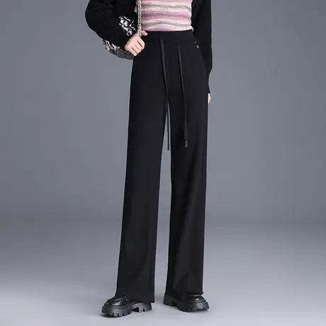 宽松垂感百搭高腰抽绳阔腿裤女2023秋冬新款韩版厚款口袋休闲长裤商品大图