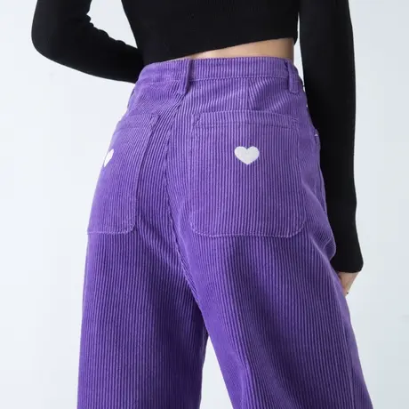 紫色灯芯绒裤子女秋冬2023新款爆款直筒阔腿裤女士宽松长裤休闲裤商品大图
