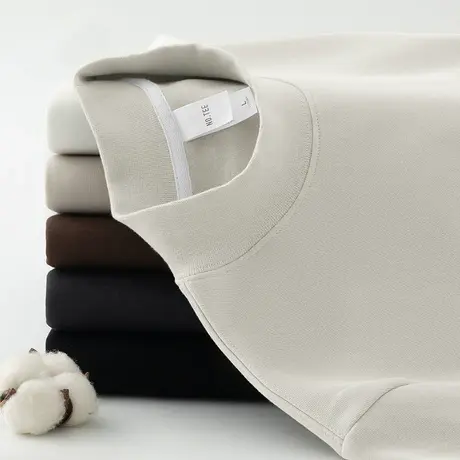 450g重磅长袖t恤男半高领上衣服加绒加厚中领内搭打底衫纯色体恤商品大图