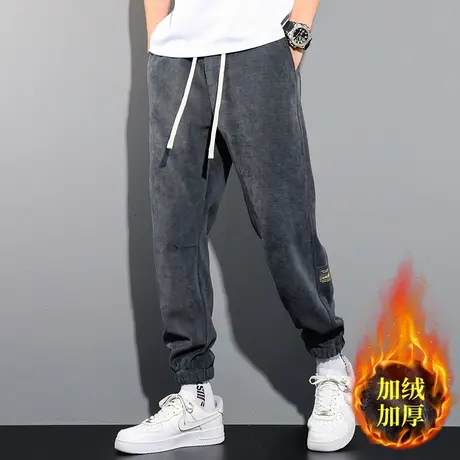 重磅加绒裤男秋冬季保暖加厚雪尼尔卫裤运动工装潮牌灯芯绒休闲裤商品大图