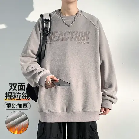 男士重磅摇粒绒卫衣男秋冬2023新款加绒圆领宽松美式潮牌外套冬季商品大图