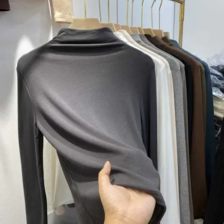 秋冬季半高领加绒加厚德绒保暖内搭洋气打底衫女装百搭长袖上衣服商品大图