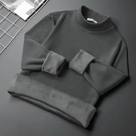 长袖t恤男半高领秋季小衫加绒加厚秋冬保暖内搭打底衫中领秋衣服商品大图