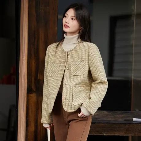 时尚气质棉服2023年冬季新款百搭温柔高级通勤圆领小香风厚款上衣商品大图