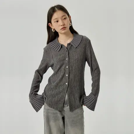 omont蛋挞家 复古娃娃领衬衫女2023秋季新款小众别致设计感衬衣图片