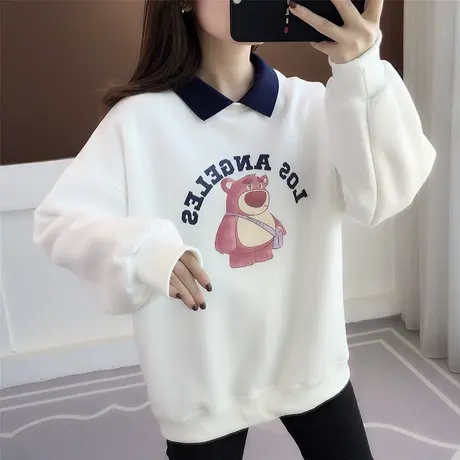 娃娃领卫衣女春秋季2023新款韩版宽松设计感小众翻领假两件上衣女图片